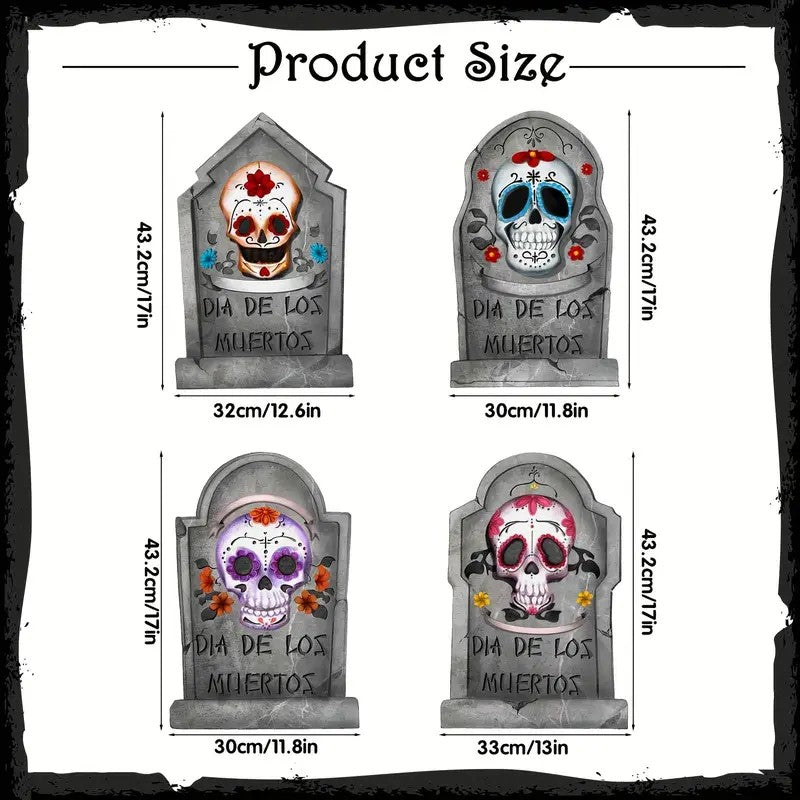 4pcs Large Halloween Skeleton Grave Decorations with Wooden Stakes