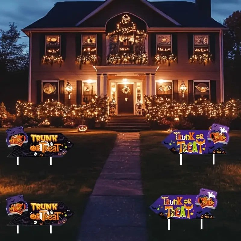 4pcs Halloween Happy Luggage or Wooden Stake Decorated Yard Sign