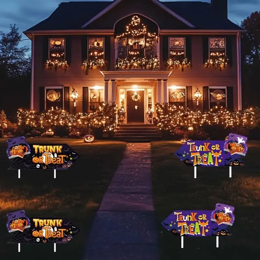4pcs Halloween Happy Luggage or Wooden Stake Decorated Yard Sign
