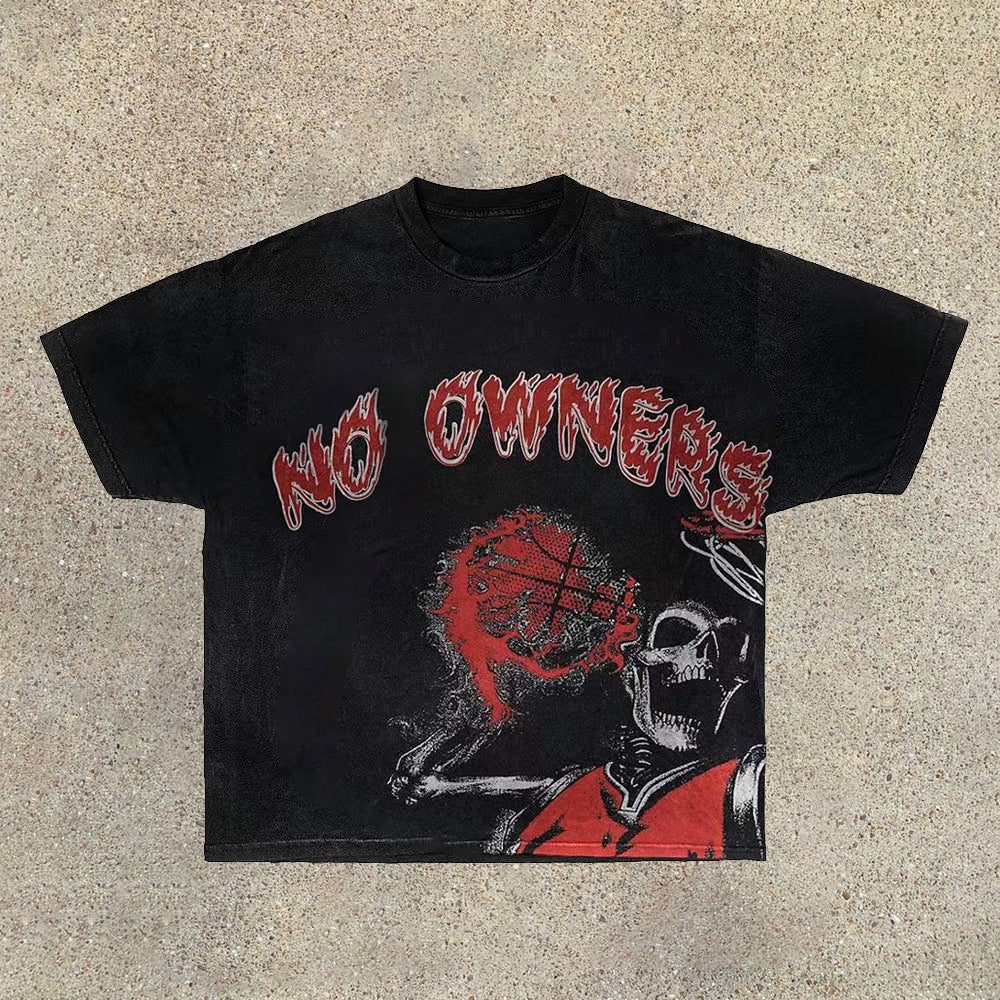Camiseta deportiva informal de calle con diseño de calavera y baloncesto