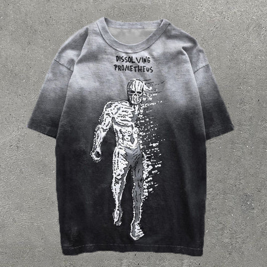 Camiseta informal con estampado degradado de letras y calaveras