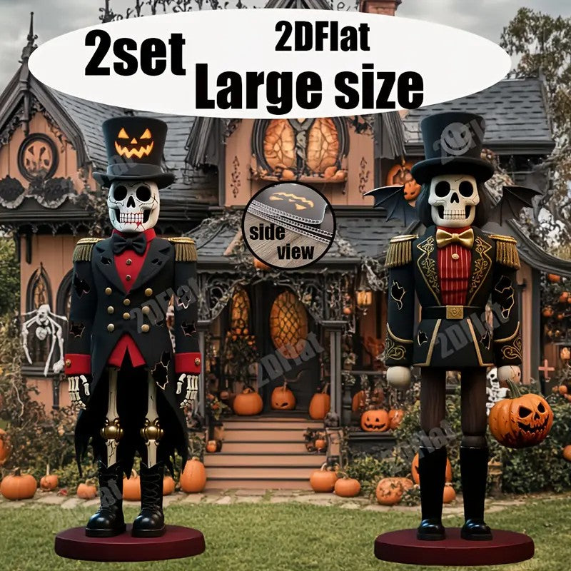 2D Flat 2 Sets of Large Halloween Skeleton Nut Clips with Plastic Stakes