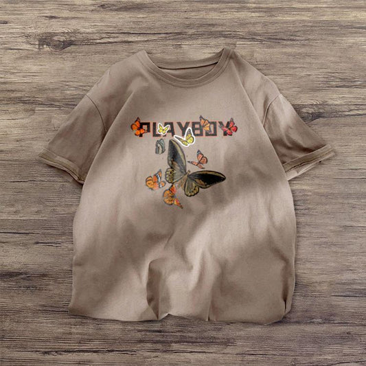 Camiseta de manga corta con estilo callejero y mariposas de moda