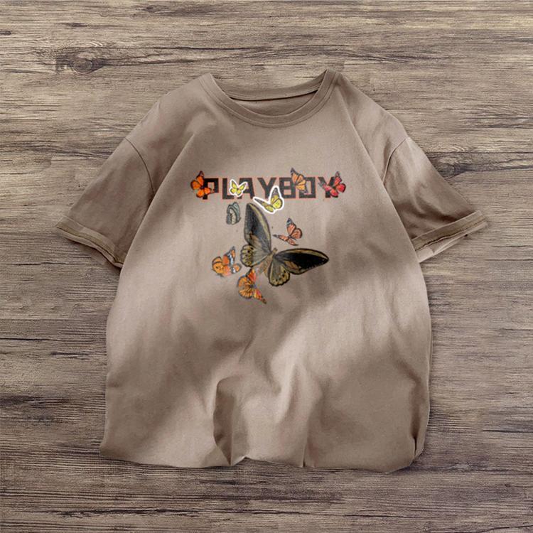 Camiseta de manga corta con estilo callejero y mariposas de moda