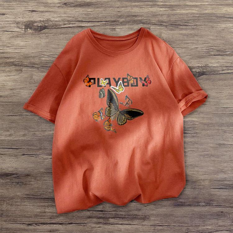 Camiseta de manga corta con estilo callejero y mariposas de moda