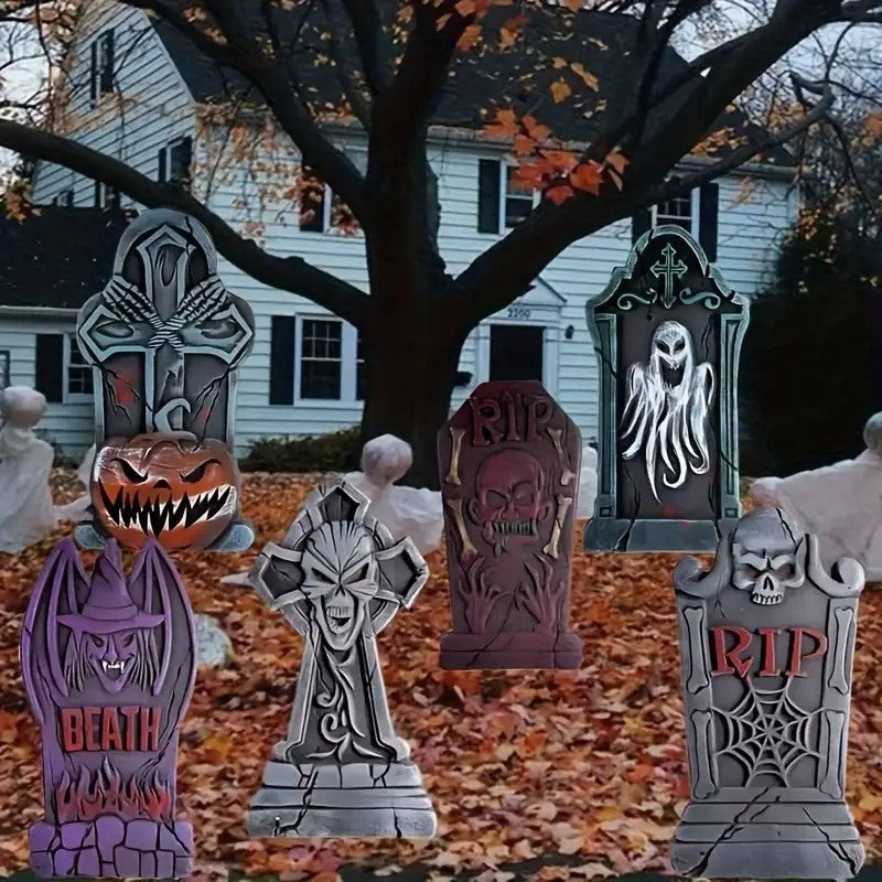 6pcs Set Of Halloween Tombstone Yard Signs with Wooden Stakes