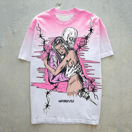 Camiseta informal con estampado de calaveras enamoradas