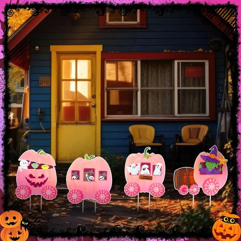 4pcs APUNGA Halloween Pumpkin Train & Skeleton Yard Signs