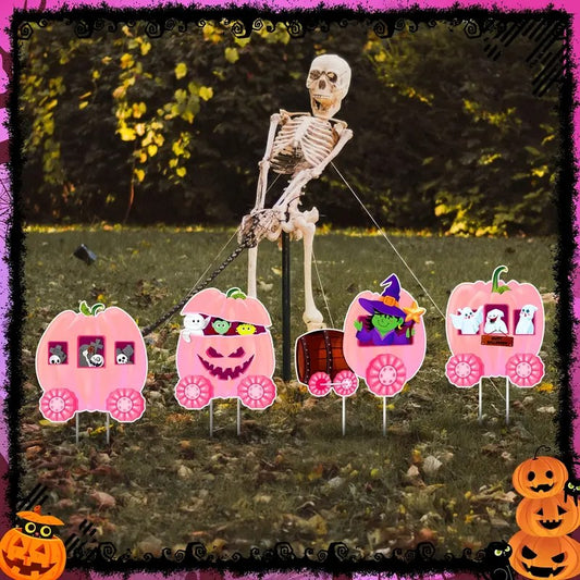 4pcs APUNGA Halloween Pumpkin Train & Skeleton Yard Signs