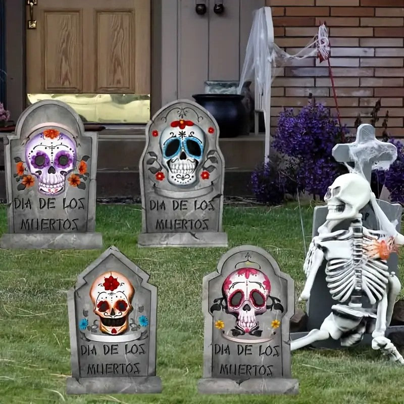 4pcs Large Halloween Skeleton Grave Decorations with Wooden Stakes