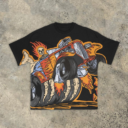 Camiseta de manga corta estilo hip hop con estampado de camión