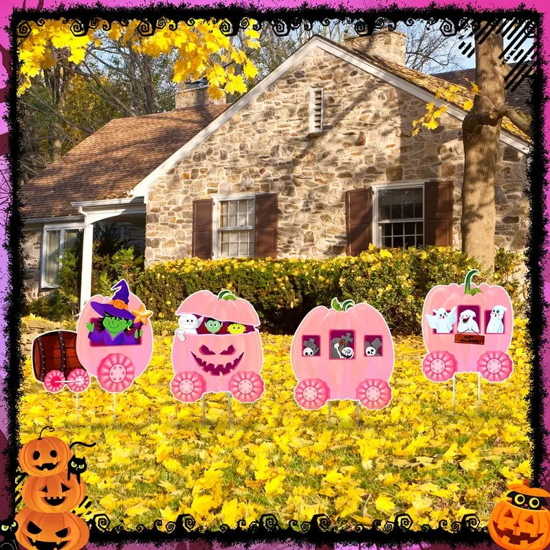 4pcs APUNGA Halloween Pumpkin Train & Skeleton Yard Signs