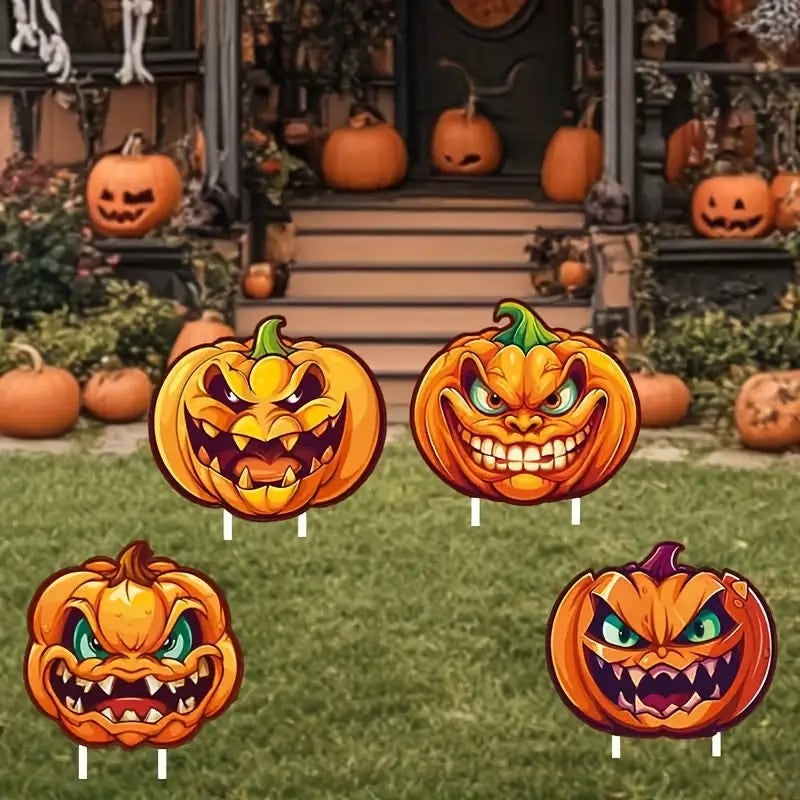 APUNGA 4pcs Halloween Yard Decorations - Spooky Pumpkin Lawn Decor with Stakes