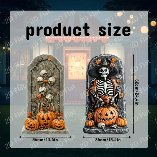 2pcs Large Halloween Tombstone Decorations - Spooky Graveyard Setup with Skeleton