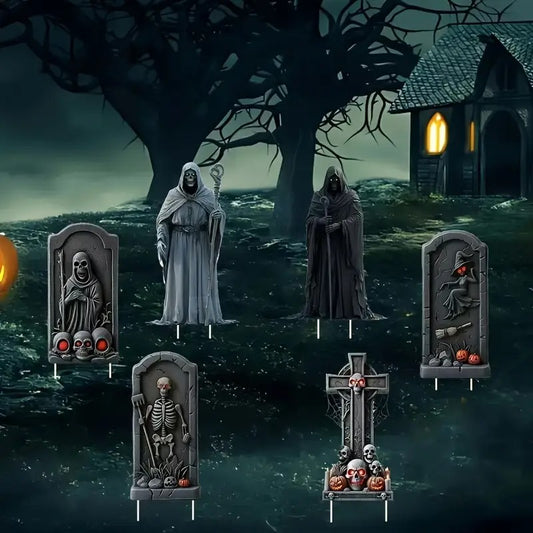 6pcs Halloween Graveyard Tombstones with scary ghosts