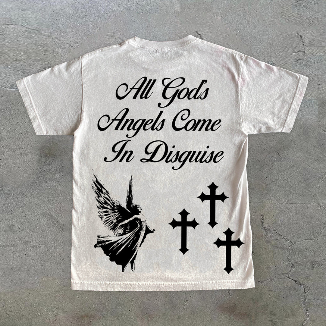 Camiseta de manga corta con estampado vintage de ángel y fe