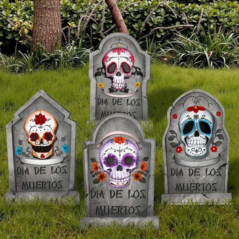 4pcs Large Halloween Skeleton Grave Decorations with Wooden Stakes