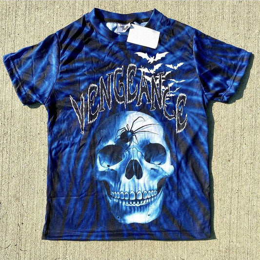 Camiseta de manga corta con estampado de calaveras y estilo urbano llamativo