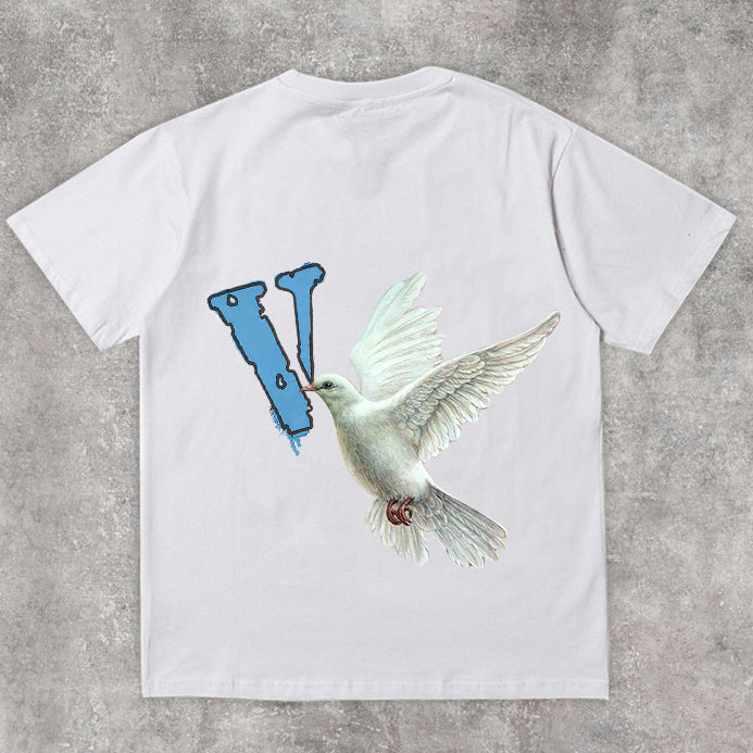 Camiseta de manga corta con estampado de palomas de moda urbana