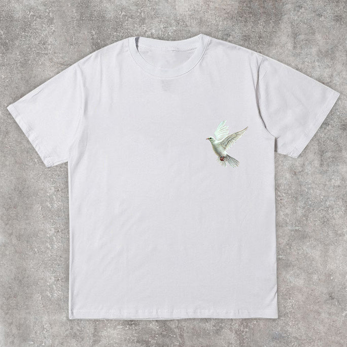 Camiseta de manga corta con estampado de palomas de moda urbana