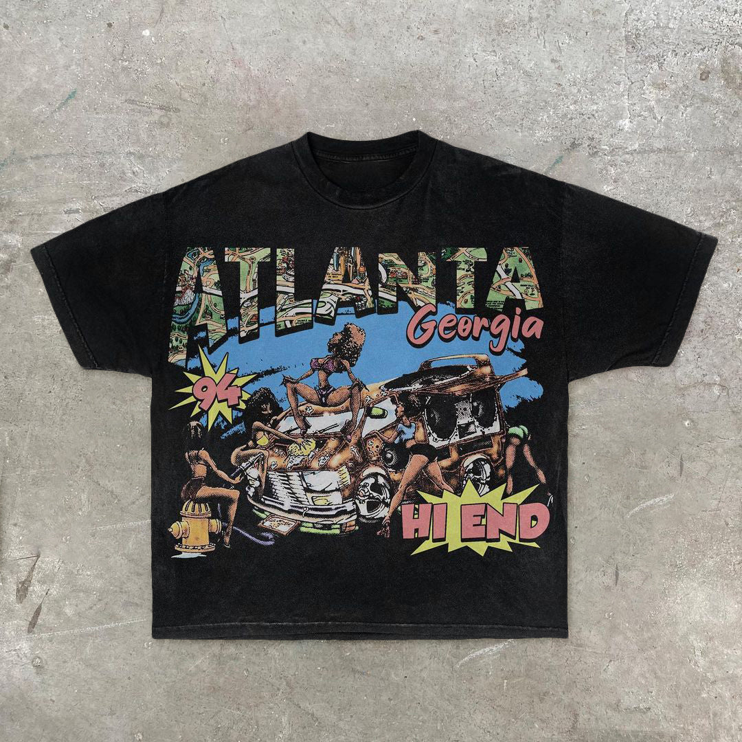 Camiseta holgada de manga corta con estilo retro y estilo callejero