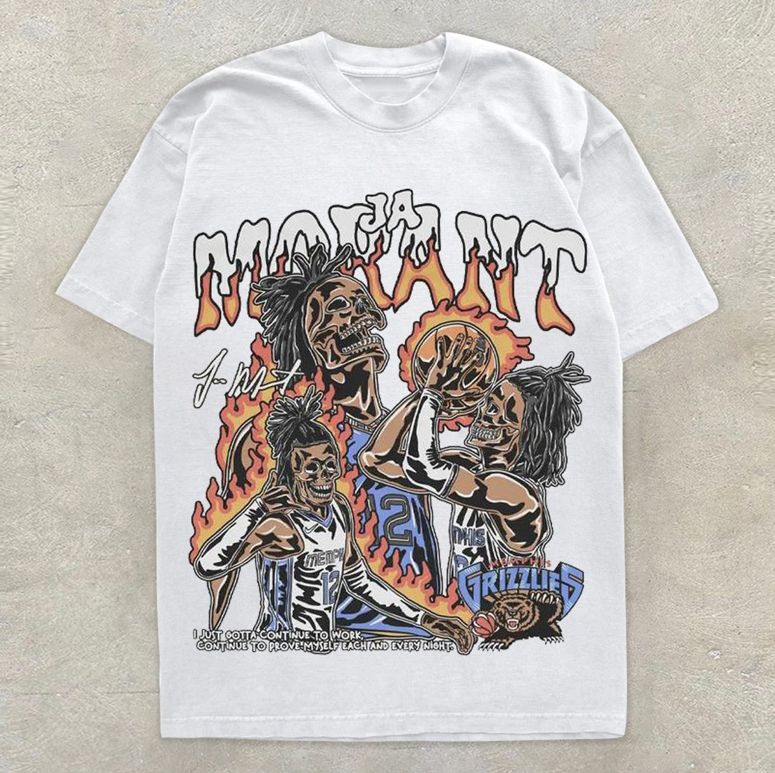 Camiseta de moda con cuello redondo y estampado personalizado de calavera