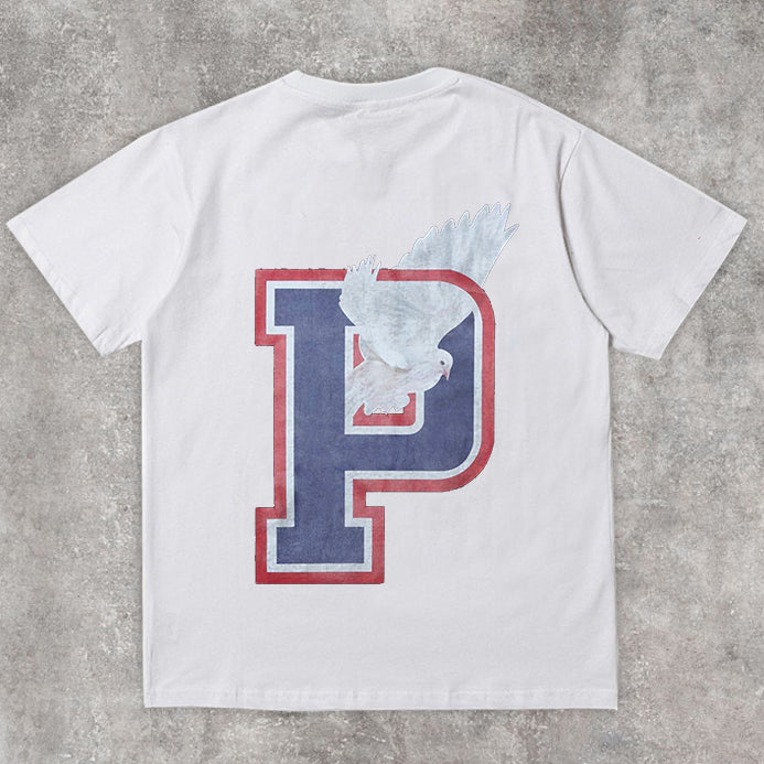 Camiseta de manga corta con estampado retro Tide Dove