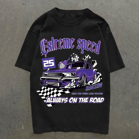 Camiseta de manga corta con estampado de coches de velocidad extrema