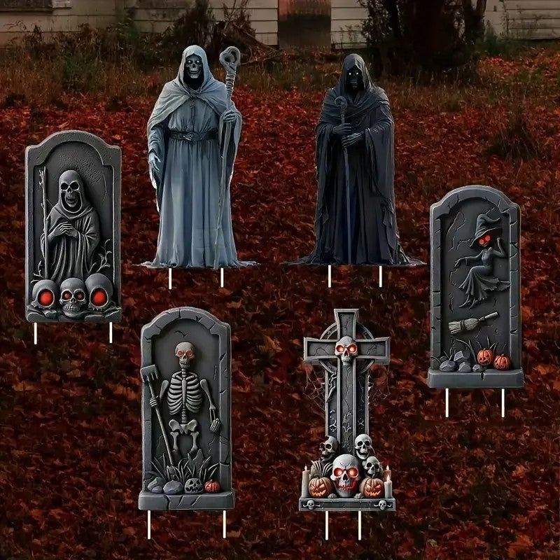 6pcs Halloween Graveyard Tombstones with scary ghosts