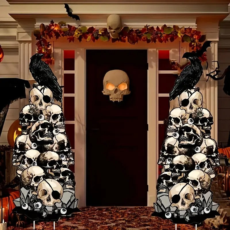 2D Large Skull & Crow Halloween Yard Signs with Stakes
