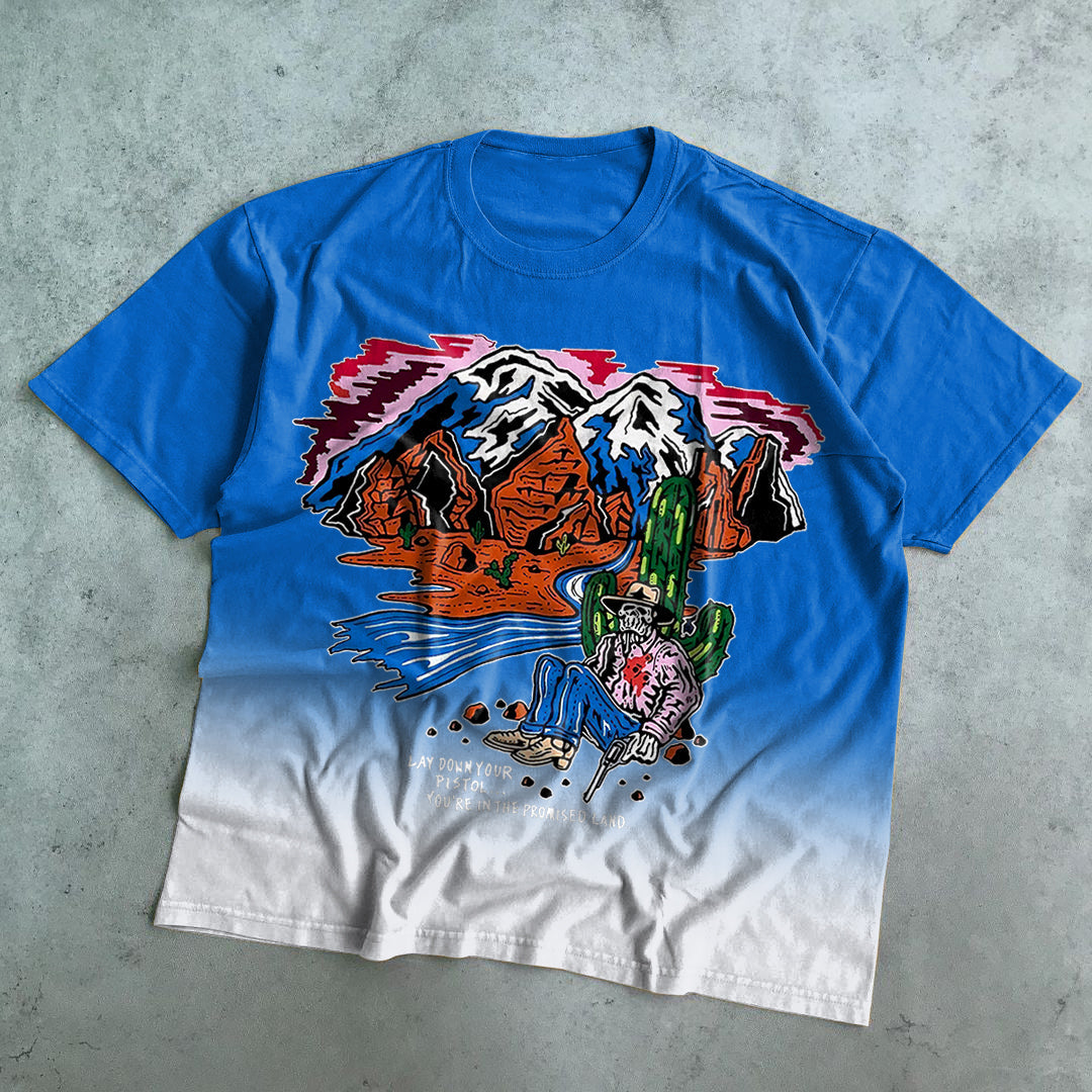 Camiseta de manga corta holgada con efecto tie-dye en contraste de colores