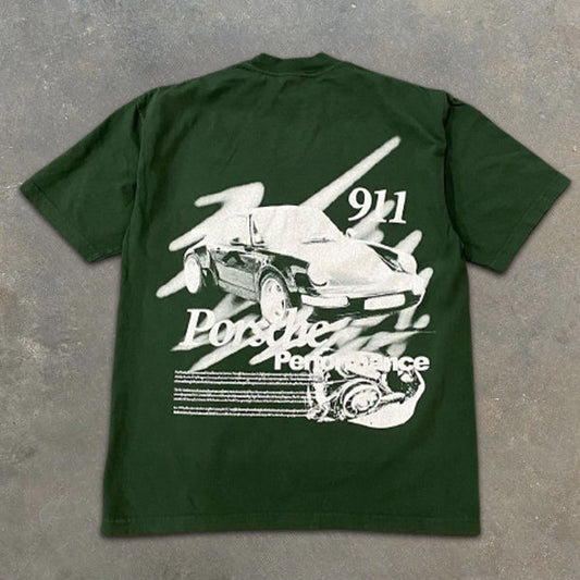 Camiseta de manga corta con estampado gráfico de coches antiguos