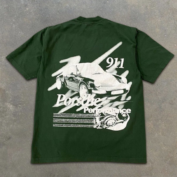 Camiseta de manga corta con estampado gráfico de coches antiguos