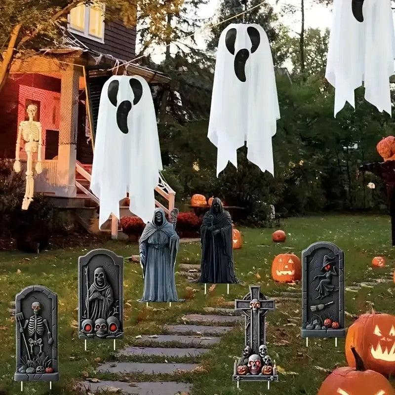 6pcs Halloween Graveyard Tombstones with scary ghosts