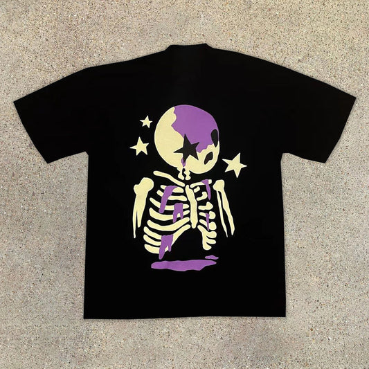 Lässiges Street-Kurzarm-T-Shirt mit Totenkopf