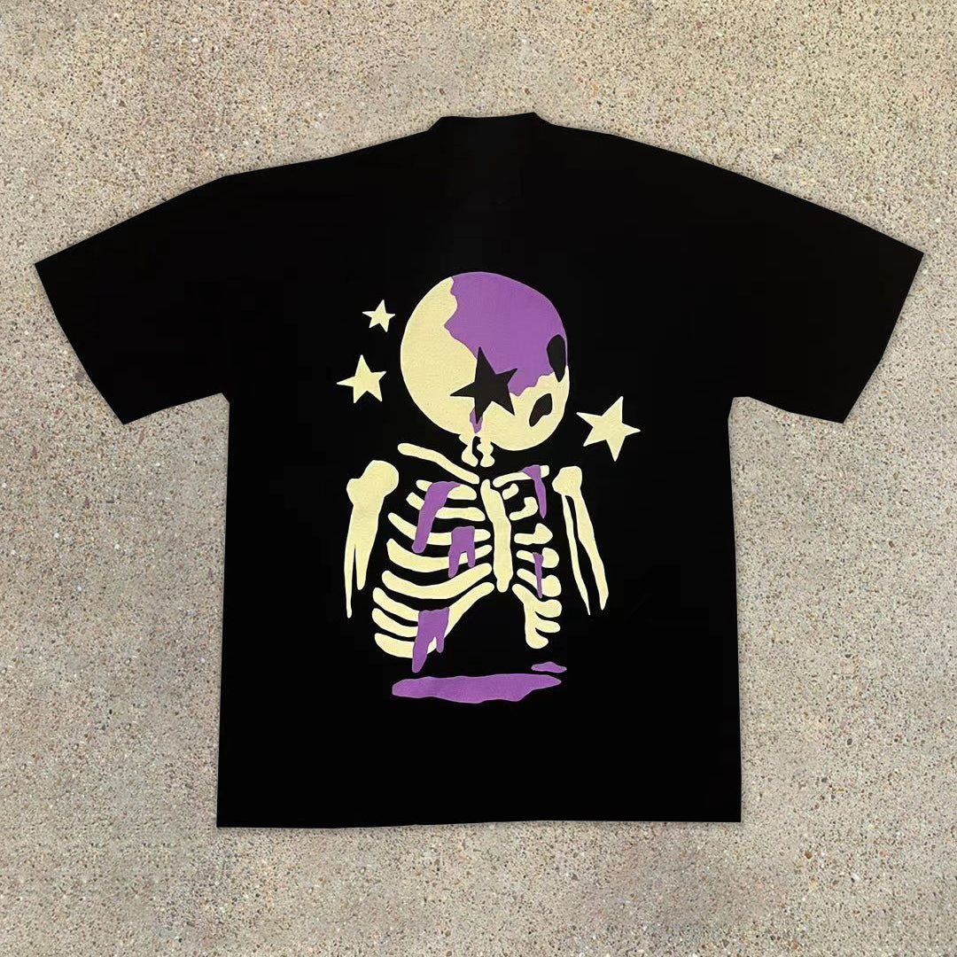Camiseta casual de manga corta con estampado de calavera
