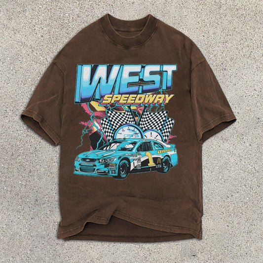 Camiseta de manga corta con estampado gráfico de carreras informales