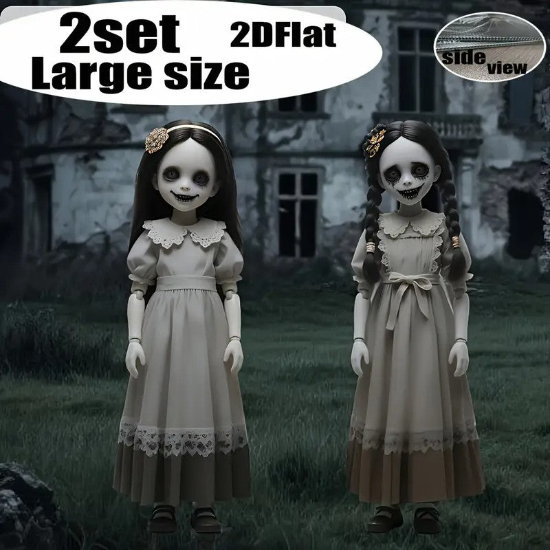 2D Flat 2 Large Scary Dolls Halloween Yard Decoration