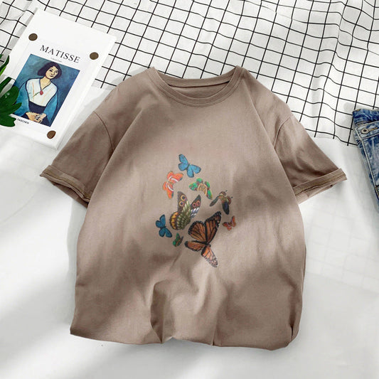 Camiseta informal con estampado retro de mariposas