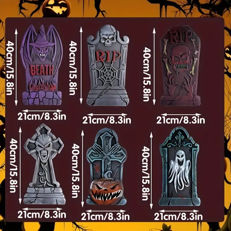 6pcs Set Of Halloween Tombstone Yard Signs with Wooden Stakes