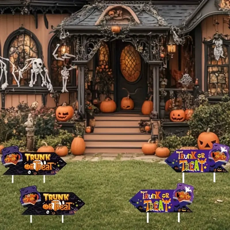 4pcs Halloween Happy Luggage or Wooden Stake Decorated Yard Sign