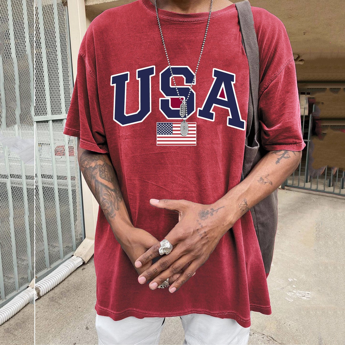 Camiseta con estampado en inglés de estilo callejero retro de moda