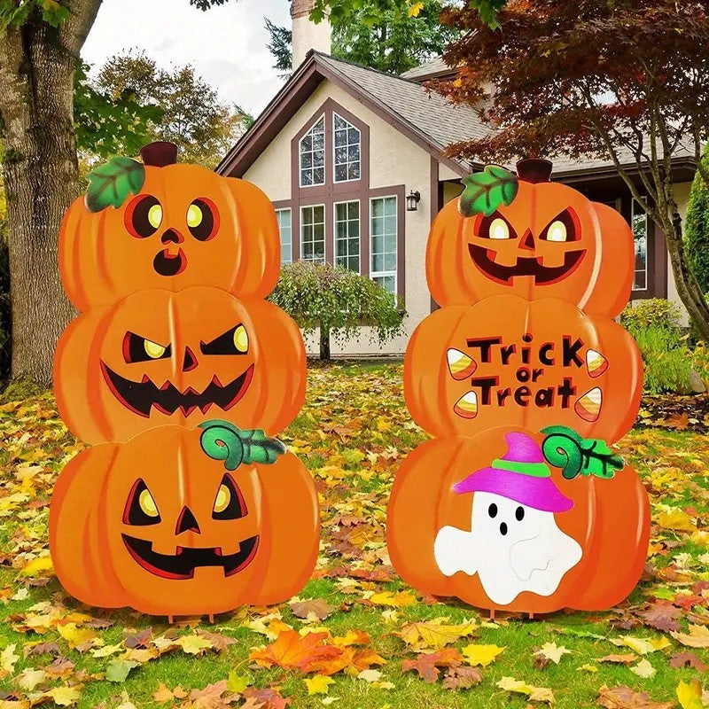 2 sets of Halloween decorations, outdoor courtyard lawn stakes, plastic signs