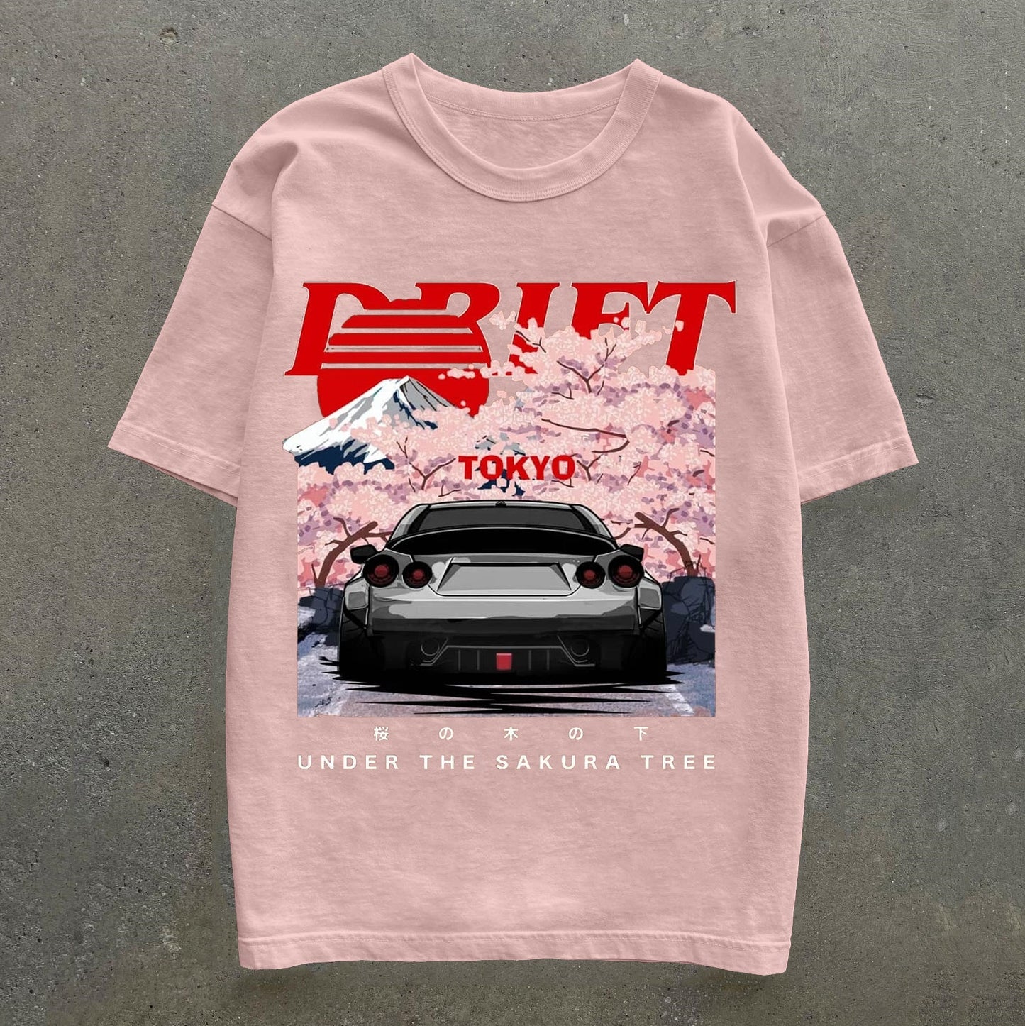 Camiseta de manga corta con estampado de coches y sakura