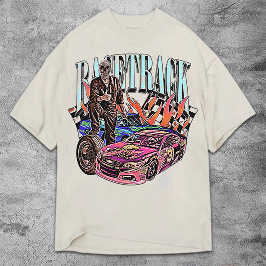Kurzärmliges T-Shirt mit Skull Racing-Grafikdruck
