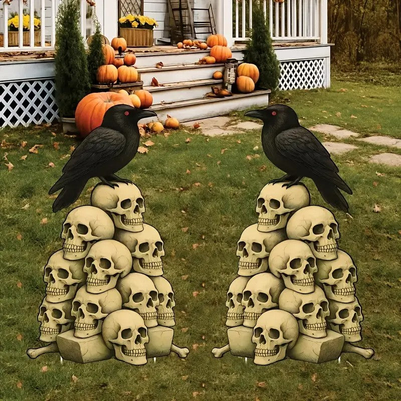 2 Sets Large Halloween Horror Skull Yard Sign with Stake