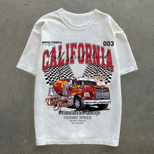 Camiseta de manga corta con estampado de California y coches
