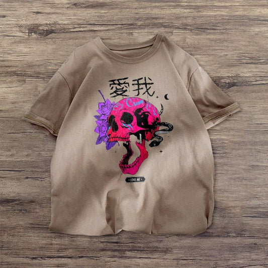 Kurzärmliges T-Shirt mit Totenkopf-Persönlichkeitsdruck