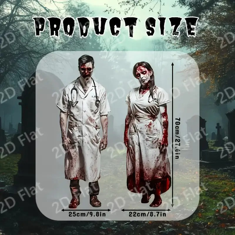 2pcs Large Halloween Doctor Nurse Shaped Courtyard Plastic Signs,
