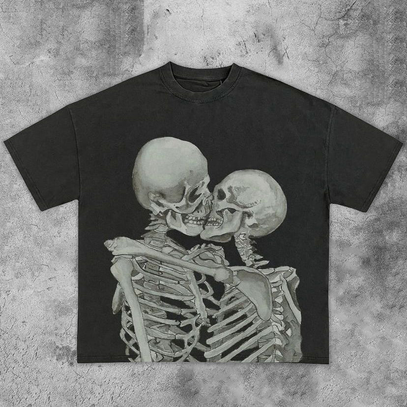 Camiseta de cuello redondo de moda con estampado de calaveras para hombre